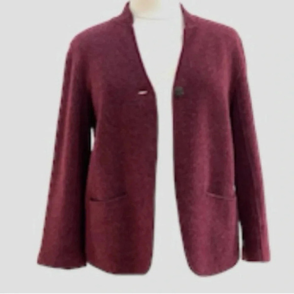 Eileen Fisher Lambswool Knit Blazer Sweater 1 Button Burgundy Size XL Designer - Picture 1 of 11